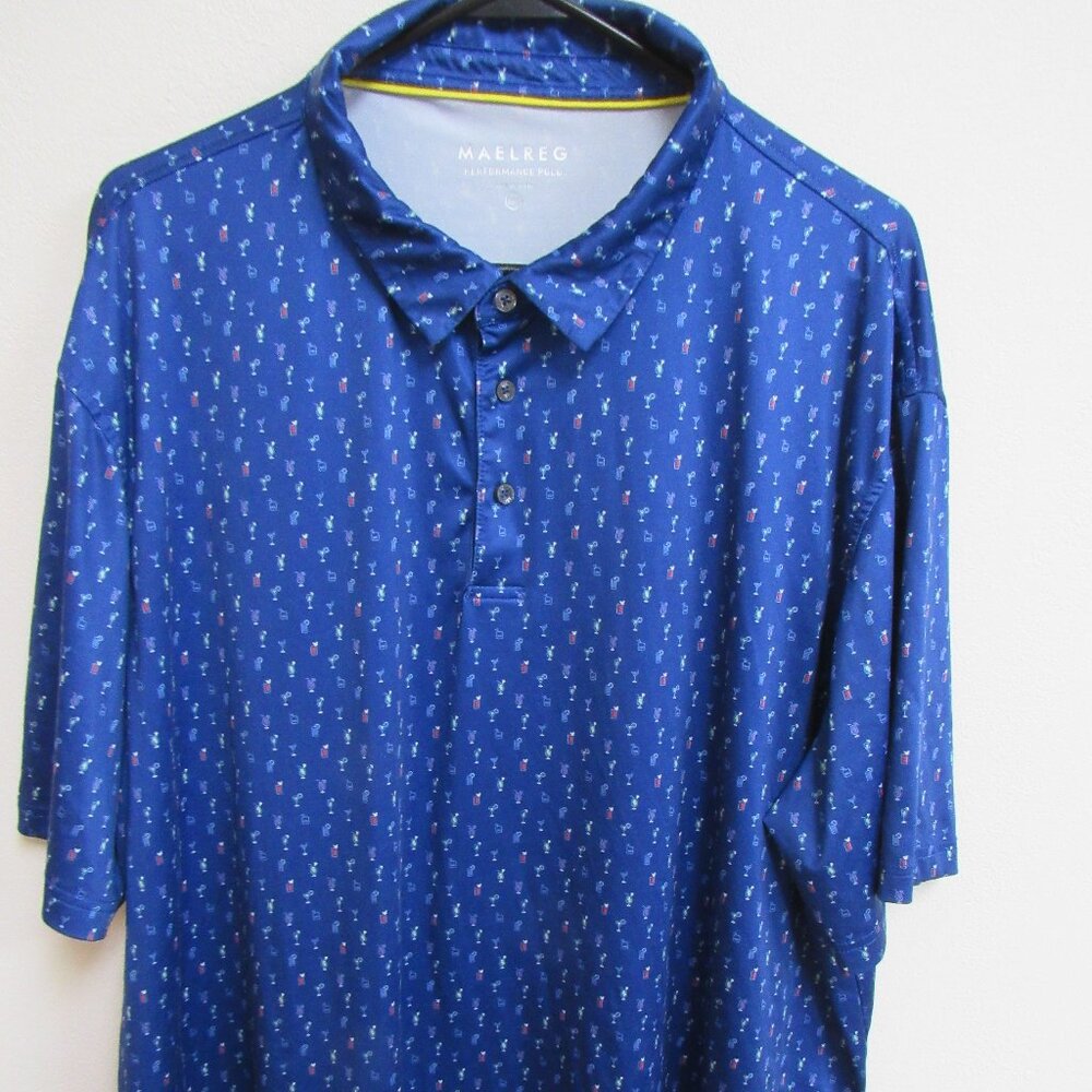 Maelreg Performance Blue Cocktail AOP Short-Sleeve Golf Polo Shirt‎ 3XL